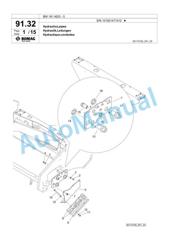 Bomag BW 161 ADO-5 Tandem Vibratory Roller Spare Parts Catalogue 00824657 2 Bomag BW 161 ADO-5 Tandem Vibratory Roller Spare Parts Catalogue 00824657-2