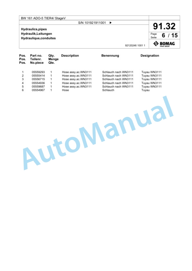 Bomag BW 161 ADO-5 TIER4 - StageV Tandem Vibratory Roller Spare Parts Catalogue 00826593 2 Bomag BW 161 ADO-5 TIER4 - StageV Tandem Vibratory Roller Spare Parts Catalogue 00826593-2