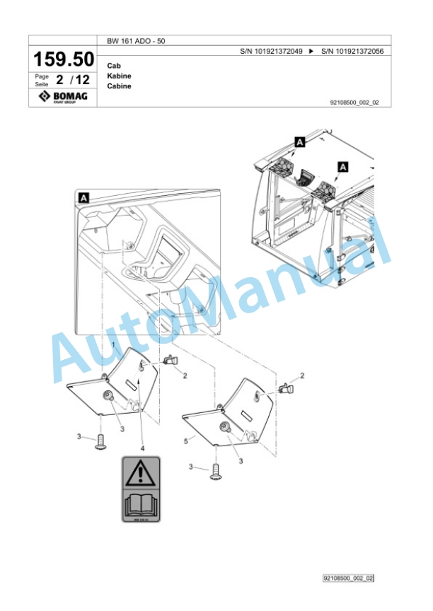 Bomag BW 161 ADO-50 Tandem Vibratory Roller Spare Parts Catalogue 00824417 5 Bomag BW 161 ADO-50 Tandem Vibratory Roller Spare Parts Catalogue 00824417-5