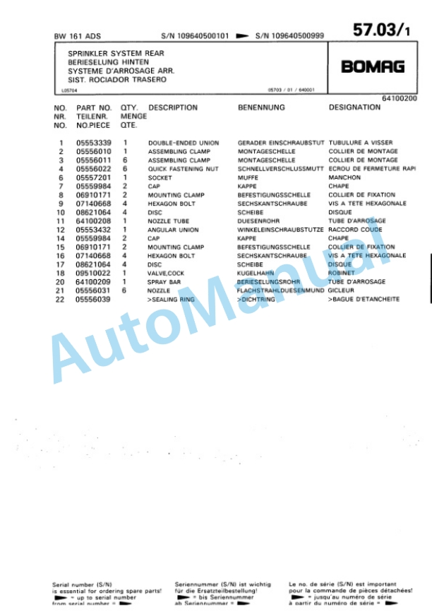 Bomag BW 161 ADS Tandem Vibratory Roller Spare Parts Catalogue 00810950 4 Bomag BW 161 ADS Tandem Vibratory Roller Spare Parts Catalogue 00810950-4
