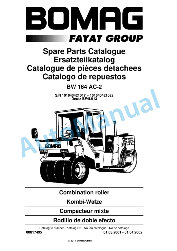 Bomag BW 164 AC-2 Combination Roller Spare Parts Catalogue 00817495 1 Bomag BW 164 AC-2 Combination Roller Spare Parts Catalogue 00817495