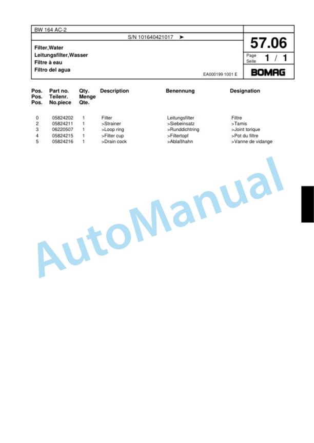 Bomag BW 164 AC-2 Combination Roller Spare Parts Catalogue 00817495 2 Bomag BW 164 AC-2 Combination Roller Spare Parts Catalogue 00817495-2