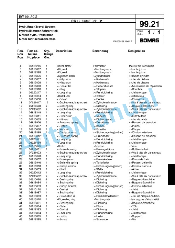 Bomag BW 164 AC-2 Combination Roller Spare Parts Catalogue 00817495 4 Bomag BW 164 AC-2 Combination Roller Spare Parts Catalogue 00817495-4
