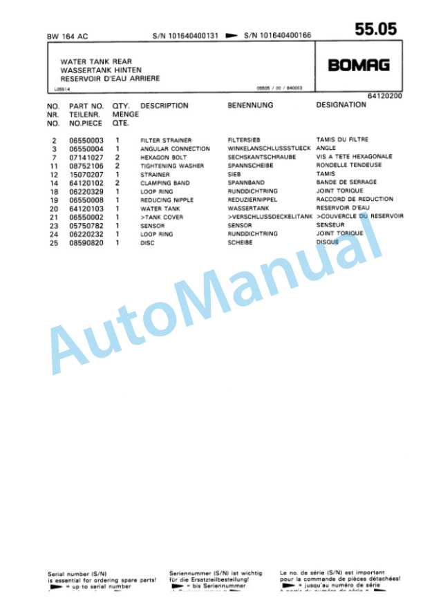 Bomag BW 164 AC Combination Roller Spare Parts Catalogue 00810054 3 Bomag BW 164 AC Combination Roller Spare Parts Catalogue 00810054-3