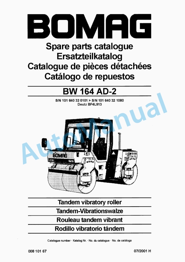 Bomag BW 164 AD-2 Tandem Vibratory Roller Spare Parts Catalogue 00810167 1 Bomag BW 164 AD-2 Tandem Vibratory Roller Spare Parts Catalogue 00810167