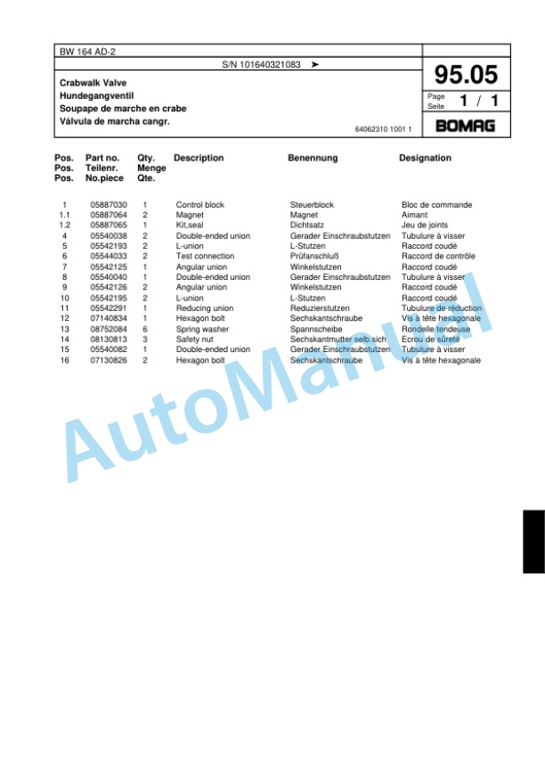 Bomag BW 164 AD-2 Tandem Vibratory Roller Spare Parts Catalogue 00817496 3 Bomag BW 164 AD-2 Tandem Vibratory Roller Spare Parts Catalogue 00817496-3