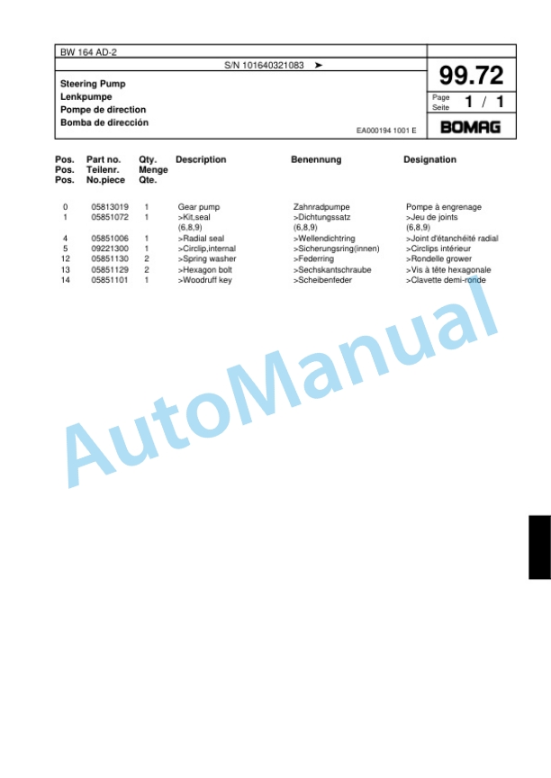 Bomag BW 164 AD-2 Tandem Vibratory Roller Spare Parts Catalogue 00817496 4 Bomag BW 164 AD-2 Tandem Vibratory Roller Spare Parts Catalogue 00817496-4