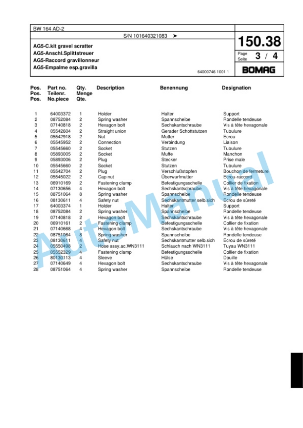 Bomag BW 164 AD-2 Tandem Vibratory Roller Spare Parts Catalogue 00817496 5 Bomag BW 164 AD-2 Tandem Vibratory Roller Spare Parts Catalogue 00817496-5