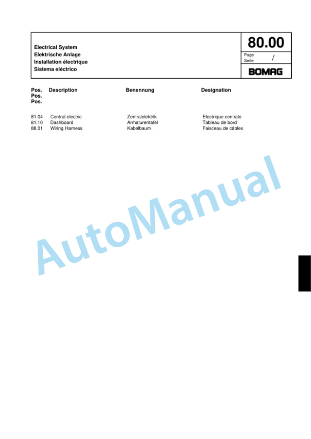 Bomag BW 166 PDH-3 USA Single Drum Wheel Drive Vibratory Roller Spare Parts Catalogue 00817963 3 Bomag BW 166 PDH-3 USA Single Drum Wheel Drive Vibratory Roller Spare Parts Catalogue 00817963-3