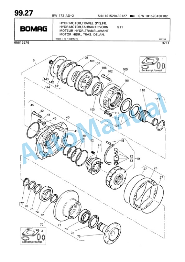Bomag BW 172 AD-2 Single Drum Wheel Drive Vibratory Roller Spare Parts Catalogue 00810072 4 Bomag BW 172 AD-2 Single Drum Wheel Drive Vibratory Roller Spare Parts Catalogue 00810072-4