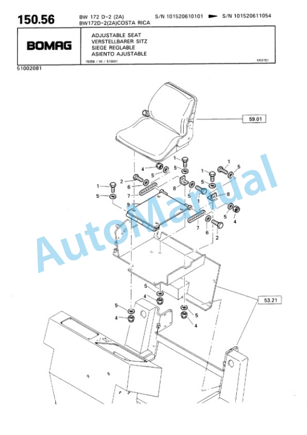 Bomag BW 172 D-2 2 Ampl Single Drum Wheel Drive Vibratory Roller Spare Parts Catalogue 00810074 5 Bomag BW 172 D-2 2 Ampl Single Drum Wheel Drive Vibratory Roller Spare Parts Catalogue 00810074-5