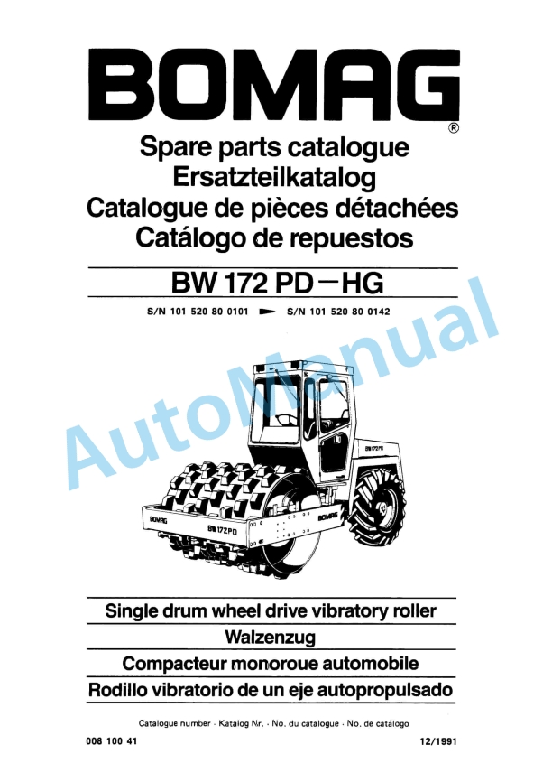 Bomag BW 172 PD-HG Single Drum Wheel Drive Vibratory Roller Spare Parts Catalogue 00810041 1 Bomag BW 172 PD-HG Single Drum Wheel Drive Vibratory Roller Spare Parts Catalogue 00810041