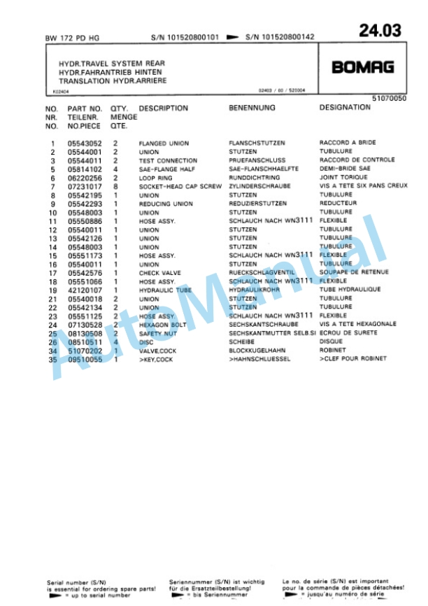 Bomag BW 172 PD-HG Single Drum Wheel Drive Vibratory Roller Spare Parts Catalogue 00810041 2 Bomag BW 172 PD-HG Single Drum Wheel Drive Vibratory Roller Spare Parts Catalogue 00810041-2