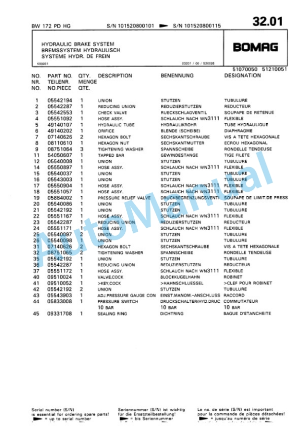 Bomag BW 172 PD-HG Single Drum Wheel Drive Vibratory Roller Spare Parts Catalogue 00810041 3 Bomag BW 172 PD-HG Single Drum Wheel Drive Vibratory Roller Spare Parts Catalogue 00810041-3