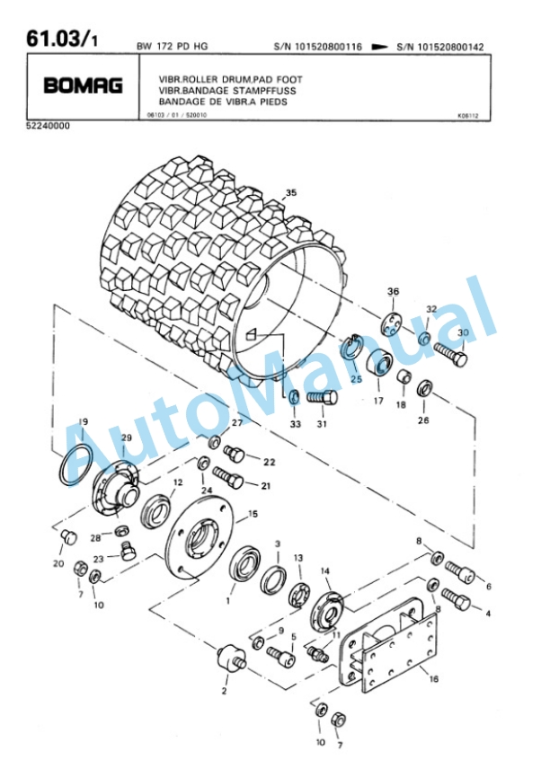 Bomag BW 172 PD-HG Single Drum Wheel Drive Vibratory Roller Spare Parts Catalogue 00810041 5 Bomag BW 172 PD-HG Single Drum Wheel Drive Vibratory Roller Spare Parts Catalogue 00810041-5