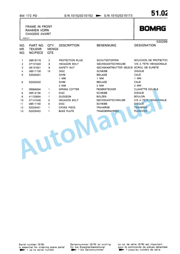 Bomag BW 172 PD Single Drum Wheel Drive Vibratory Roller Spare Parts Catalogue 00810028 3 Bomag BW 172 PD Single Drum Wheel Drive Vibratory Roller Spare Parts Catalogue 00810028-3