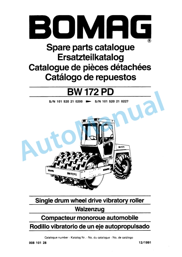 Bomag BW 172 PD Single Drum Wheel Drive Vibratory Roller Spare Parts Catalogue 00810128 1 Bomag BW 172 PD Single Drum Wheel Drive Vibratory Roller Spare Parts Catalogue 00810128