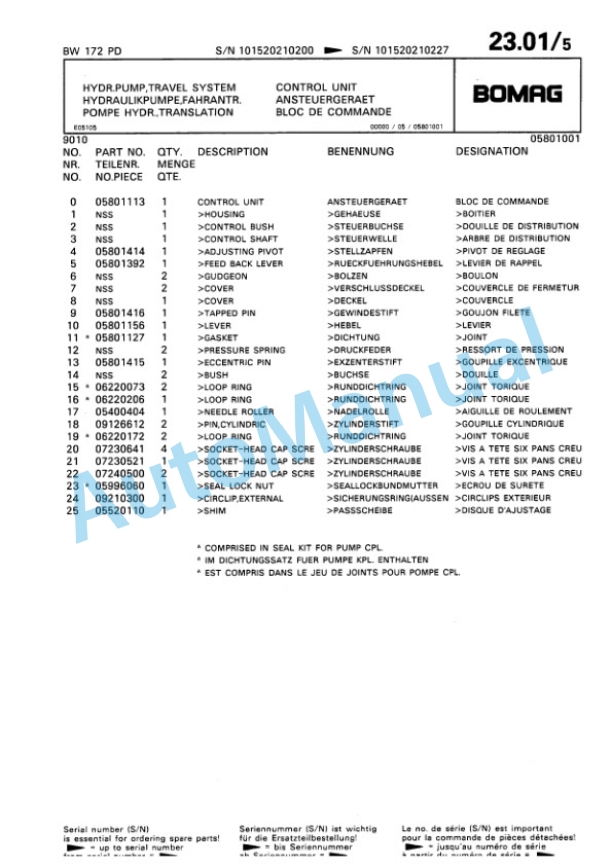 Bomag BW 172 PD Single Drum Wheel Drive Vibratory Roller Spare Parts Catalogue 00810128 2 Bomag BW 172 PD Single Drum Wheel Drive Vibratory Roller Spare Parts Catalogue 00810128-2
