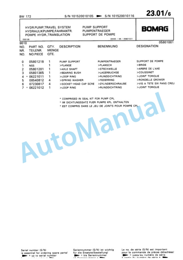 Bomag BW 172 Single Drum Wheel Drive Vibratory Roller Spare Parts Catalogue 00810052 2 Bomag BW 172 Single Drum Wheel Drive Vibratory Roller Spare Parts Catalogue 00810052-2