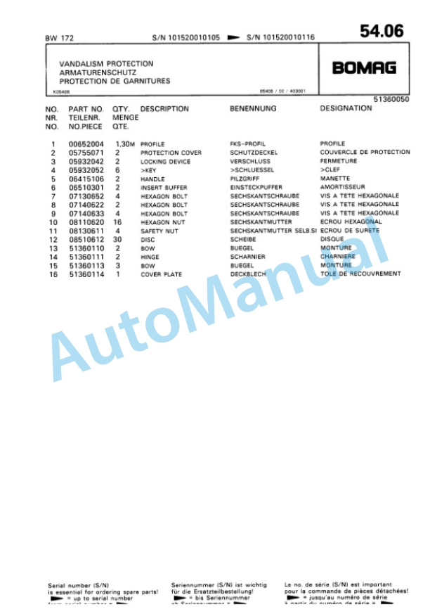 Bomag BW 172 Single Drum Wheel Drive Vibratory Roller Spare Parts Catalogue 00810052 4 Bomag BW 172 Single Drum Wheel Drive Vibratory Roller Spare Parts Catalogue 00810052-4