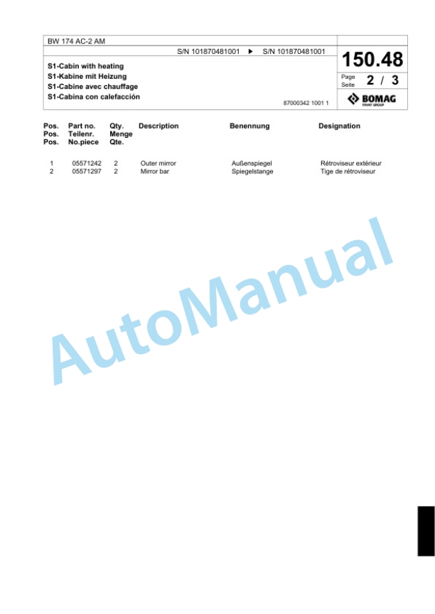 Bomag BW 174 AC-2 AM Combination Roller Spare Parts Catalogue 00817714 4 Bomag BW 174 AC-2 AM Combination Roller Spare Parts Catalogue 00817714-4