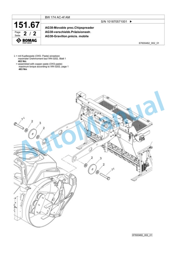Bomag BW 174 AC-4f AM Tandem Vibratory Roller Spare Parts Catalogue 00825105 5 Bomag BW 174 AC-4f AM Tandem Vibratory Roller Spare Parts Catalogue 00825105-5