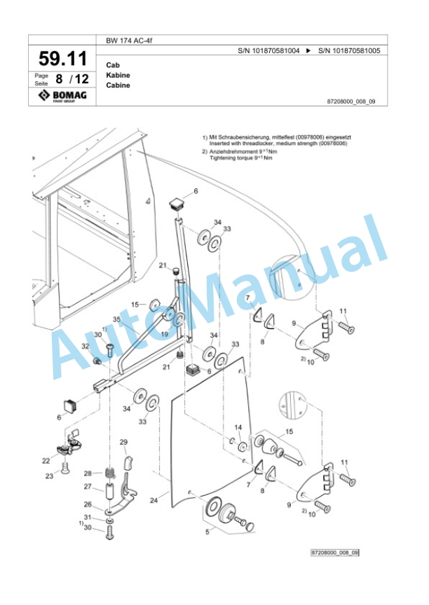 Bomag BW 174 AC-4f Tandem Vibratory Roller Spare Parts Catalogue 00825107 2 Bomag BW 174 AC-4f Tandem Vibratory Roller Spare Parts Catalogue 00825107-2