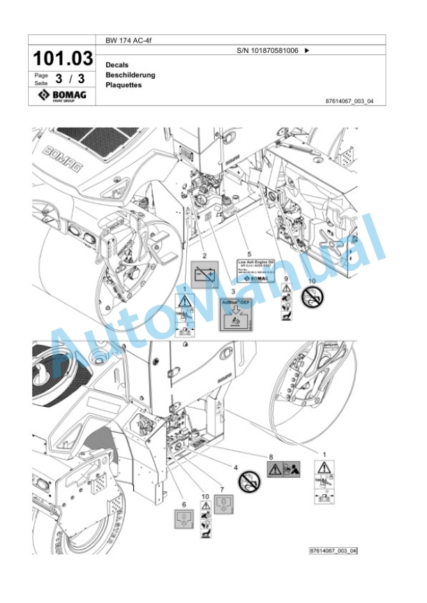 Bomag BW 174 AC-4f Tandem Vibratory Roller Spare Parts Catalogue 00825107 4 Bomag BW 174 AC-4f Tandem Vibratory Roller Spare Parts Catalogue 00825107-4