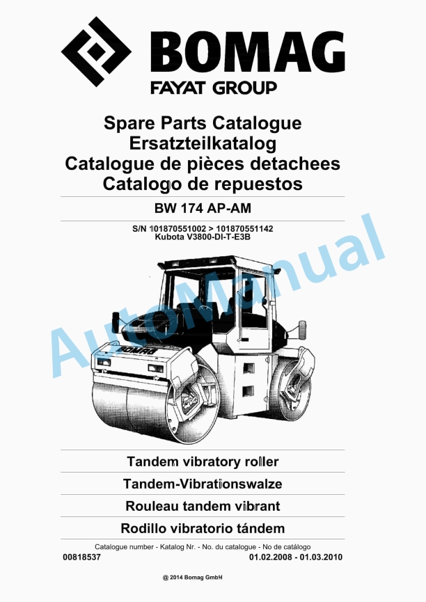 Bomag BW 174 AC-AM Tandem Vibratory Roller Spare Parts Catalogue 00818537 1 Bomag BW 174 AC-AM Tandem Vibratory Roller Spare Parts Catalogue 00818537