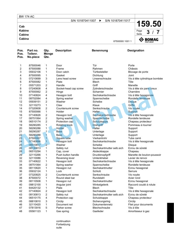 Bomag BW 174 AC Combination Roller Spare Parts Catalogue 00817499 5 Bomag BW 174 AC Combination Roller Spare Parts Catalogue 00817499-5