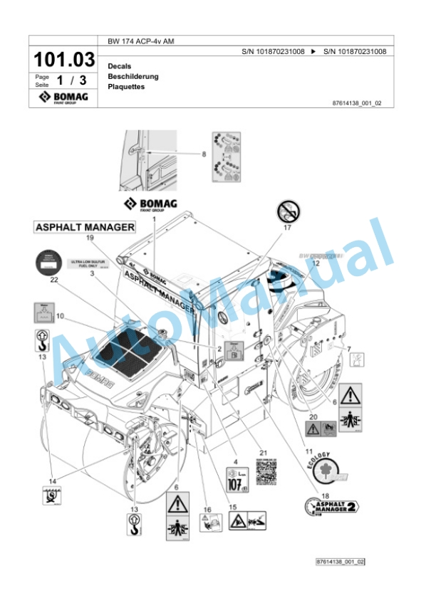 Bomag BW 174 ACP-4v AM Combination Roller Spare Parts Catalogue 00825823 3 Bomag BW 174 ACP-4v AM Combination Roller Spare Parts Catalogue 00825823-3