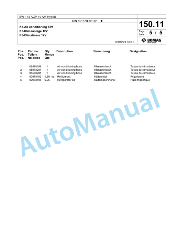 Bomag BW 174 ACP-4v AM Hybrid Combination Roller Spare Parts Catalogue 00826357 3 Bomag BW 174 ACP-4v AM Hybrid Combination Roller Spare Parts Catalogue 00826357-3