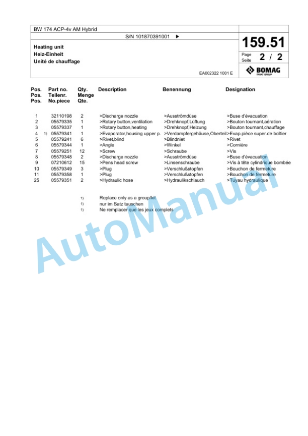 Bomag BW 174 ACP-4v AM Hybrid Combination Roller Spare Parts Catalogue 00826357 5 Bomag BW 174 ACP-4v AM Hybrid Combination Roller Spare Parts Catalogue 00826357-5