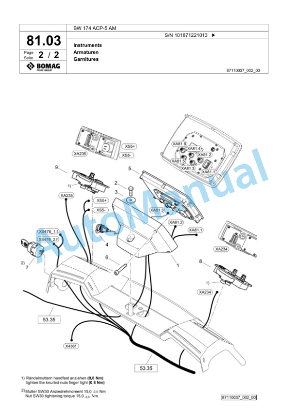 Bomag BW 174 ACP-5 AM Combination Roller Spare Parts Catalogue 00826325-2