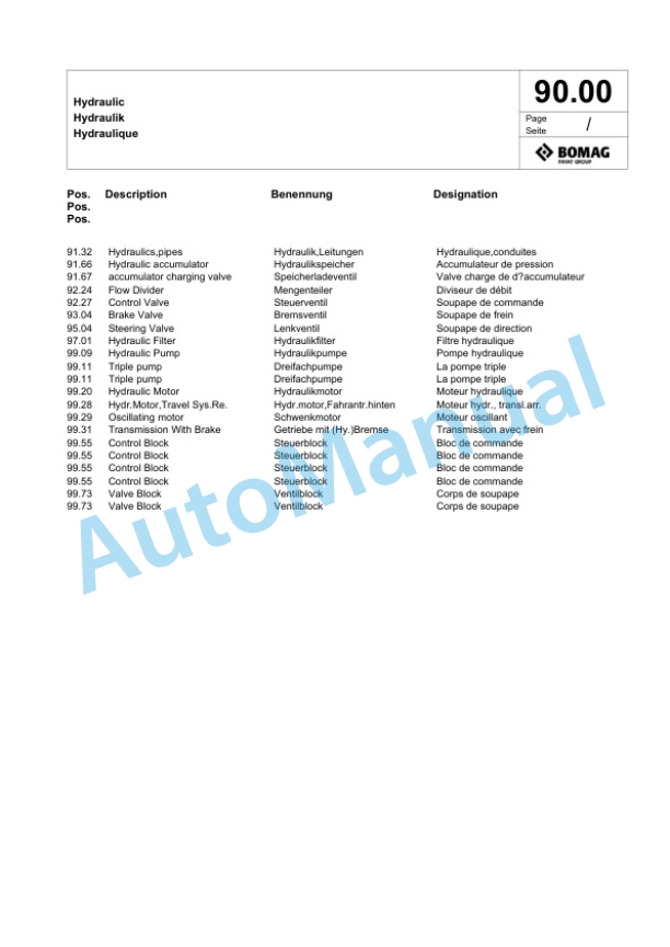 Bomag BW 174 ACP-5 AM Hybrid Combination Roller Spare Parts Catalogue 00826449 2 Bomag BW 174 ACP-5 AM Hybrid Combination Roller Spare Parts Catalogue 00826449-2