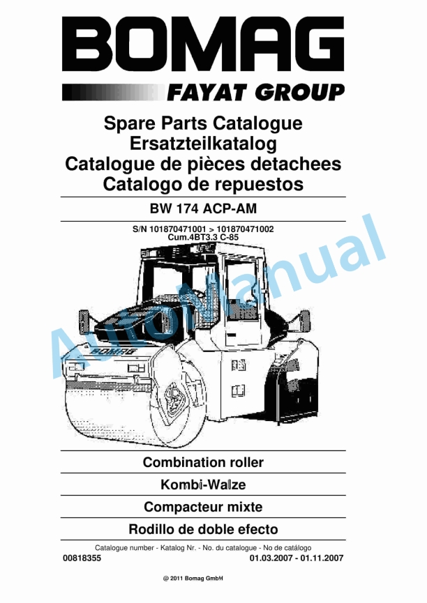 Bomag BW 174 ACP-AM Combination Roller Spare Parts Catalogue 00818355 1 Bomag BW 174 ACP-AM Combination Roller Spare Parts Catalogue 00818355