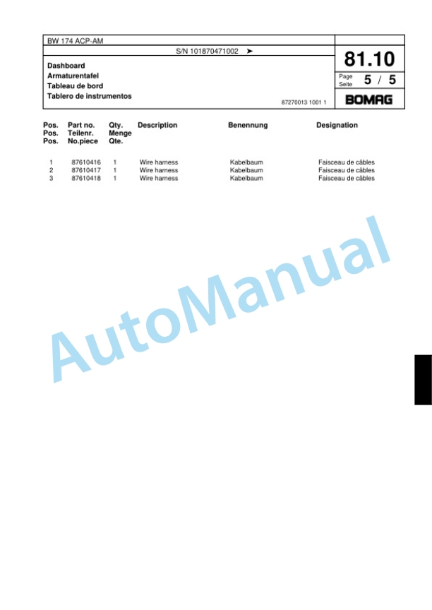 Bomag BW 174 ACP-AM Combination Roller Spare Parts Catalogue 00818355 2 Bomag BW 174 ACP-AM Combination Roller Spare Parts Catalogue 00818355-2
