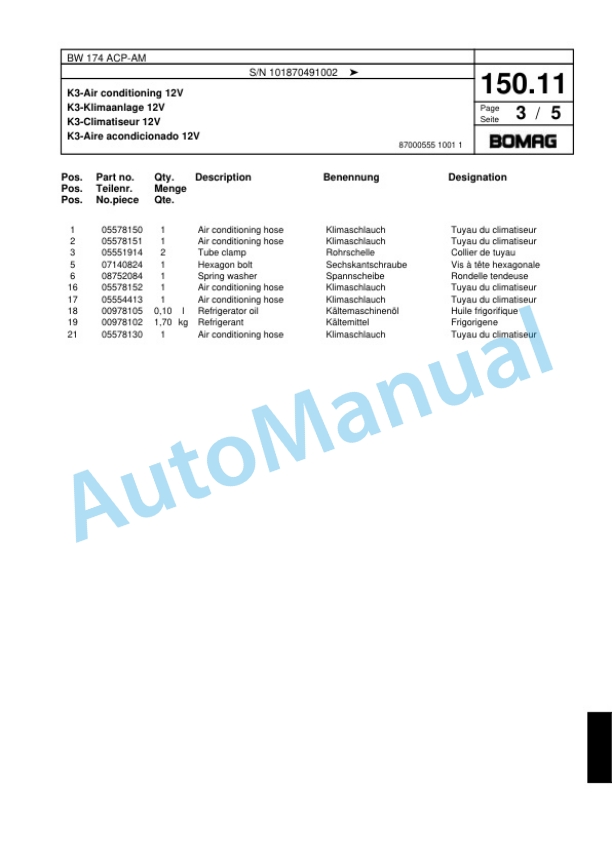 Bomag BW 174 ACP-AM Combination Roller Spare Parts Catalogue 00818535 4 Bomag BW 174 ACP-AM Combination Roller Spare Parts Catalogue 00818535-4