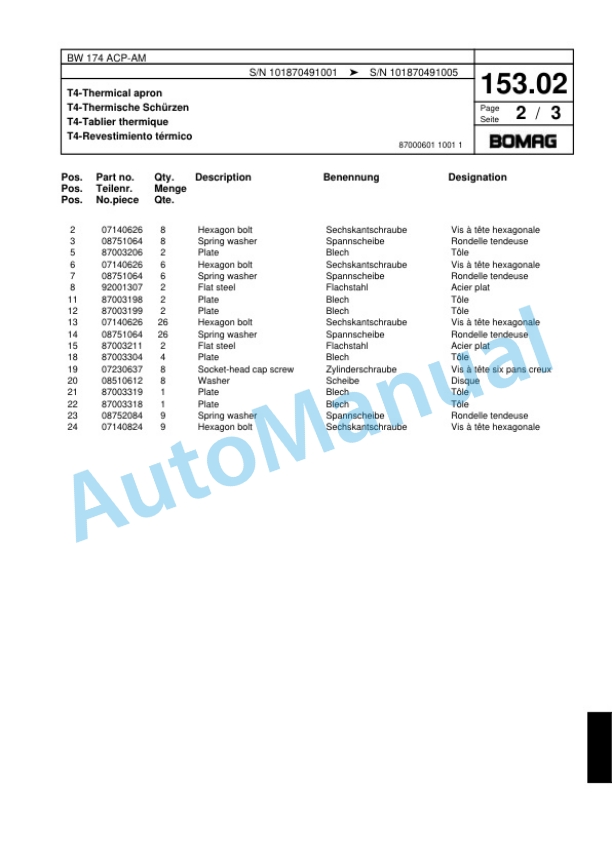 Bomag BW 174 ACP-AM Combination Roller Spare Parts Catalogue 00818535 5 Bomag BW 174 ACP-AM Combination Roller Spare Parts Catalogue 00818535-5