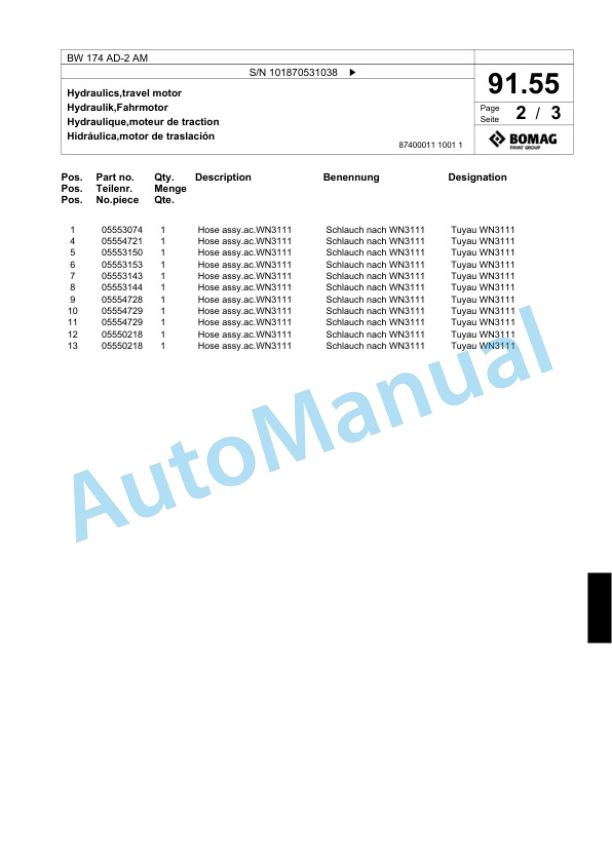 Bomag BW 174 AD-2 AM Tandem Vibratory Roller Spare Parts Catalogue 00817693 2 Bomag BW 174 AD-2 AM Tandem Vibratory Roller Spare Parts Catalogue 00817693-2