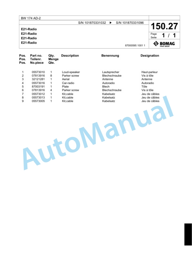 Bomag BW 174 AD-2 Tandem Vibratory Roller Spare Parts Catalogue 00817695 3 Bomag BW 174 AD-2 Tandem Vibratory Roller Spare Parts Catalogue 00817695-3