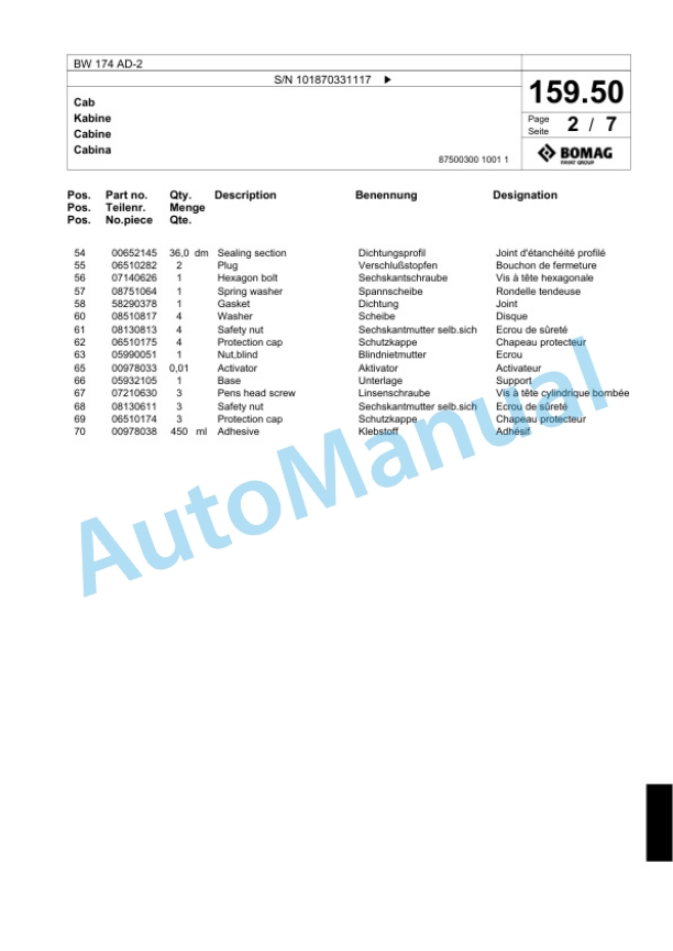 Bomag BW 174 AD-2 Tandem Vibratory Roller Spare Parts Catalogue 00817695 4 Bomag BW 174 AD-2 Tandem Vibratory Roller Spare Parts Catalogue 00817695-4