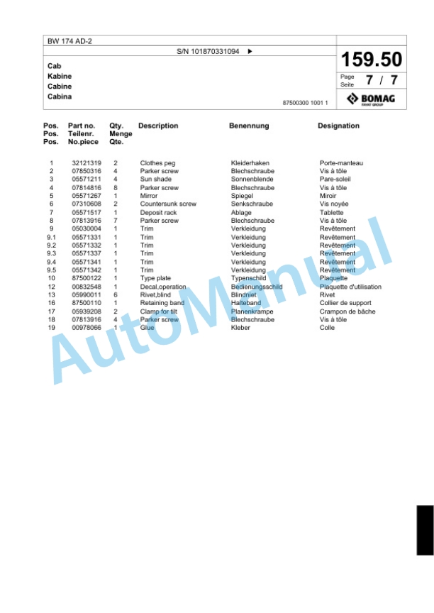Bomag BW 174 AD-2 Tandem Vibratory Roller Spare Parts Catalogue 00817695 5 Bomag BW 174 AD-2 Tandem Vibratory Roller Spare Parts Catalogue 00817695-5