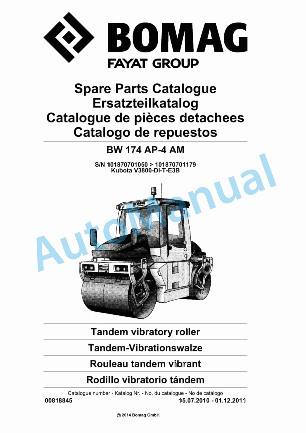 Bomag BW 174 AD-4 AM Tandem Vibratory Roller Spare Parts Catalogue 00818845 1 Bomag BW 174 AD-4 AM Tandem Vibratory Roller Spare Parts Catalogue 00818845
