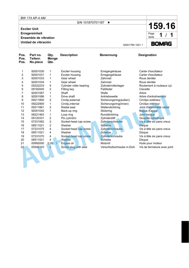 Bomag BW 174 AD-4 AM Tandem Vibratory Roller Spare Parts Catalogue 00818845 4 Bomag BW 174 AD-4 AM Tandem Vibratory Roller Spare Parts Catalogue 00818845-4