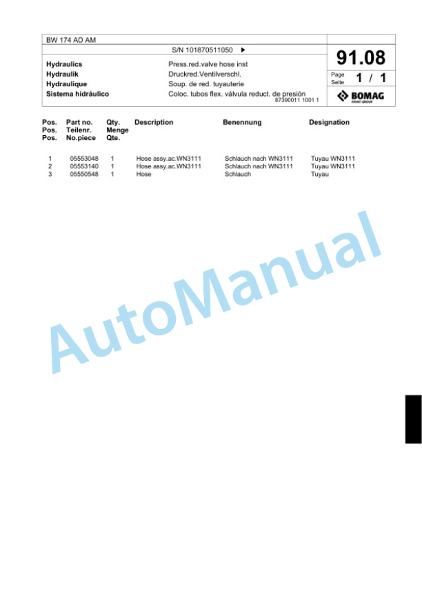 Bomag BW 174 AD AM Tandem Vibratory Roller Spare Parts Catalogue 00817502 2 Bomag BW 174 AD AM Tandem Vibratory Roller Spare Parts Catalogue 00817502-2