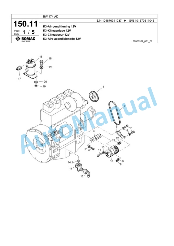 Bomag BW 174 AD Tandem Vibratory Roller Spare Parts Catalogue 00817501-3