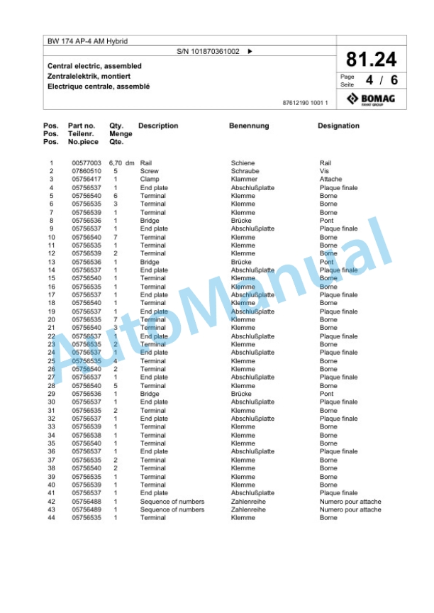 Bomag BW 174 AP-4 AM Hybrid Tandem Vibratory Roller Spare Parts Catalogue 00825253 2 Bomag BW 174 AP-4 AM Hybrid Tandem Vibratory Roller Spare Parts Catalogue 00825253-2