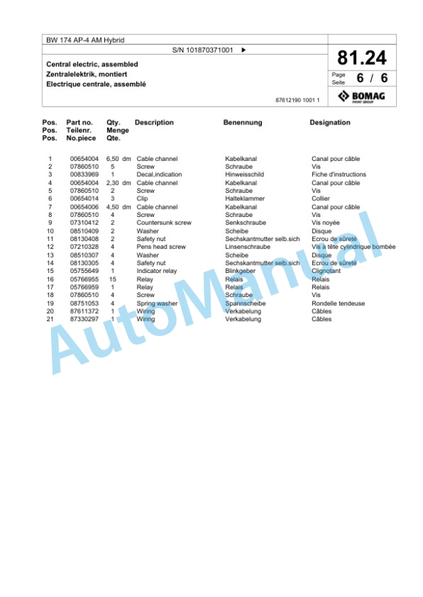 Bomag BW 174 AP-4 AM Hybrid Tandem Vibratory Roller Spare Parts Catalogue 00825463 2 Bomag BW 174 AP-4 AM Hybrid Tandem Vibratory Roller Spare Parts Catalogue 00825463-2
