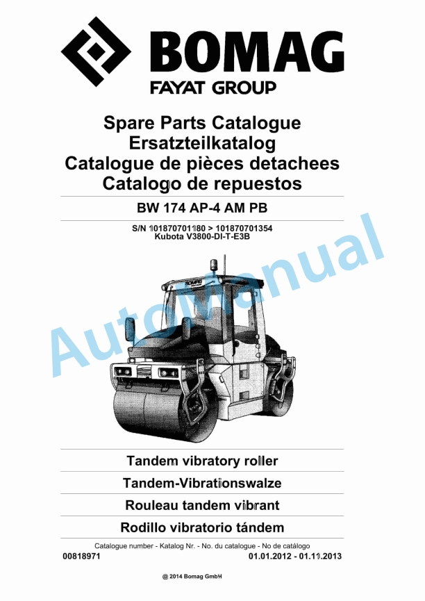 Bomag BW 174 AP-4 AM PB Tandem Vibratory Roller Spare Parts Catalogue 00818971 1 Bomag BW 174 AP-4 AM PB Tandem Vibratory Roller Spare Parts Catalogue 00818971